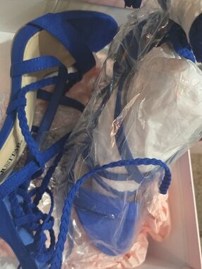 JustFab Cobalt Blue Braided Lace-Up Heels